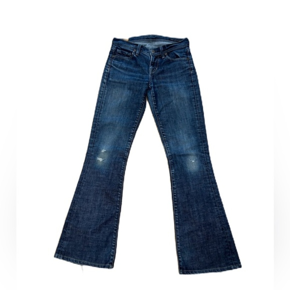 Citizens of Humanity Wide Leg Jeans Low Rise Designer 24 Dark Denim Frayed Hem